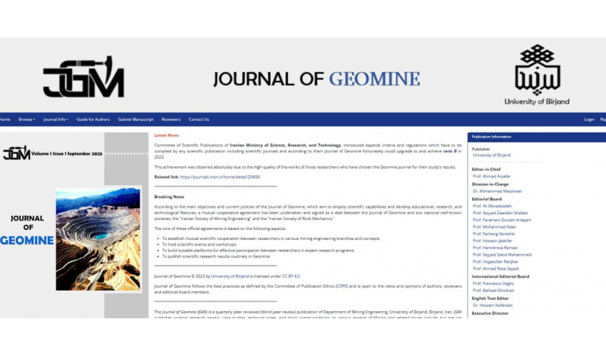 University of Birjand’s Journal of Geomine Indexed in ISC